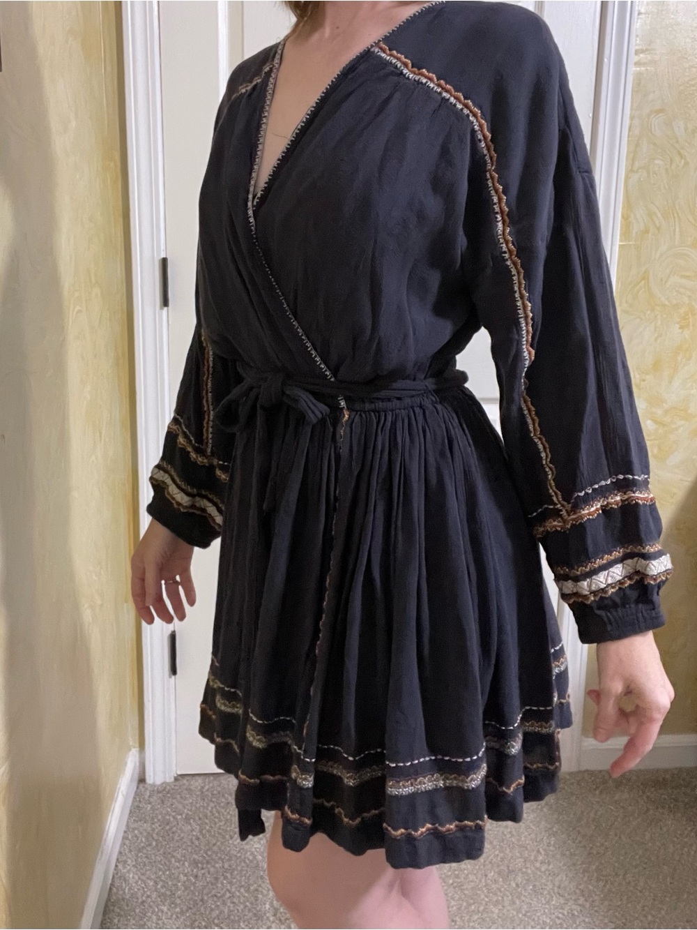 Charcoal V-Neck Tie-Waist Long Sleeve Dress (We The Free)